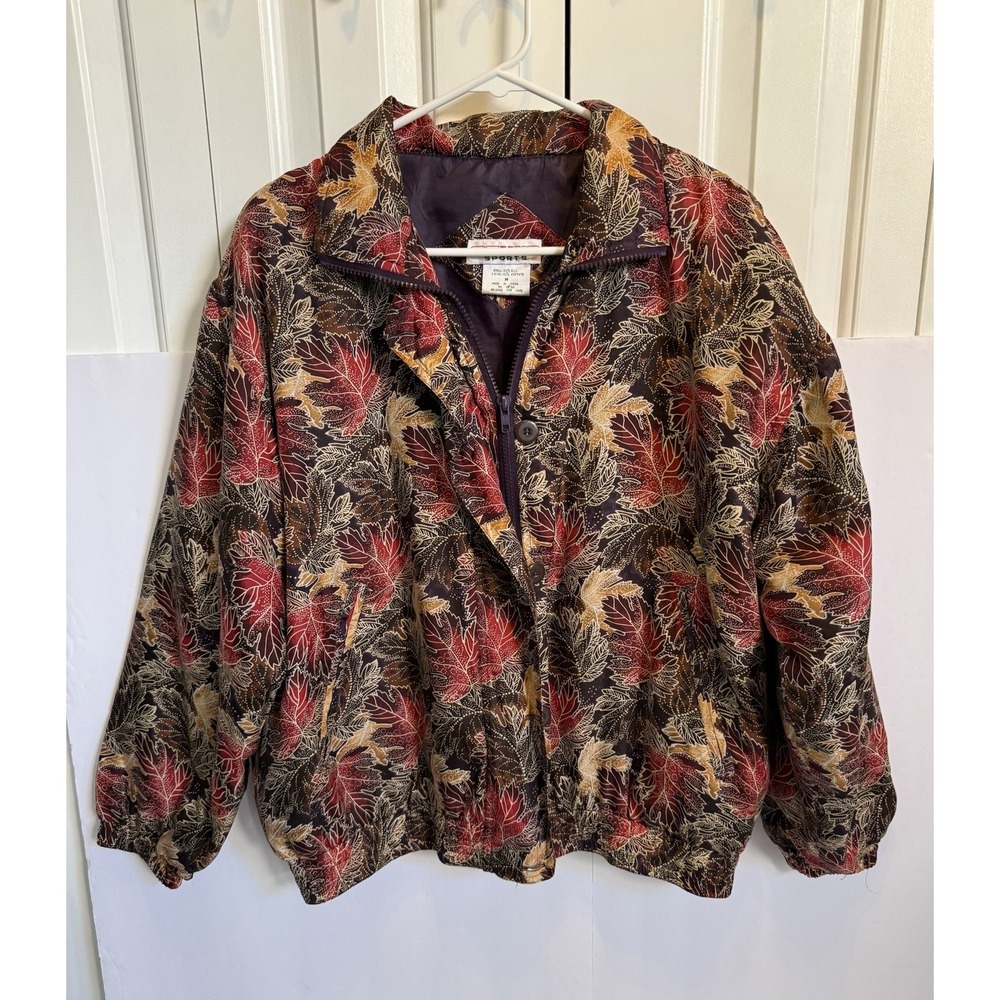 Vintage Stunt Sports Silk Floral Track Bomber Jacket Women M Lined‎ Lightweight